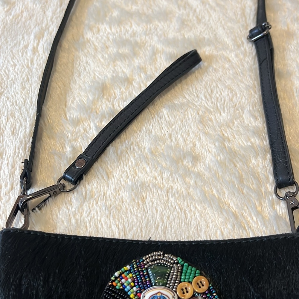 Authentic Italian Leather & Pony Hair Crossbody Bag & Wristlet, Beaded Design - Picture 7 of 7